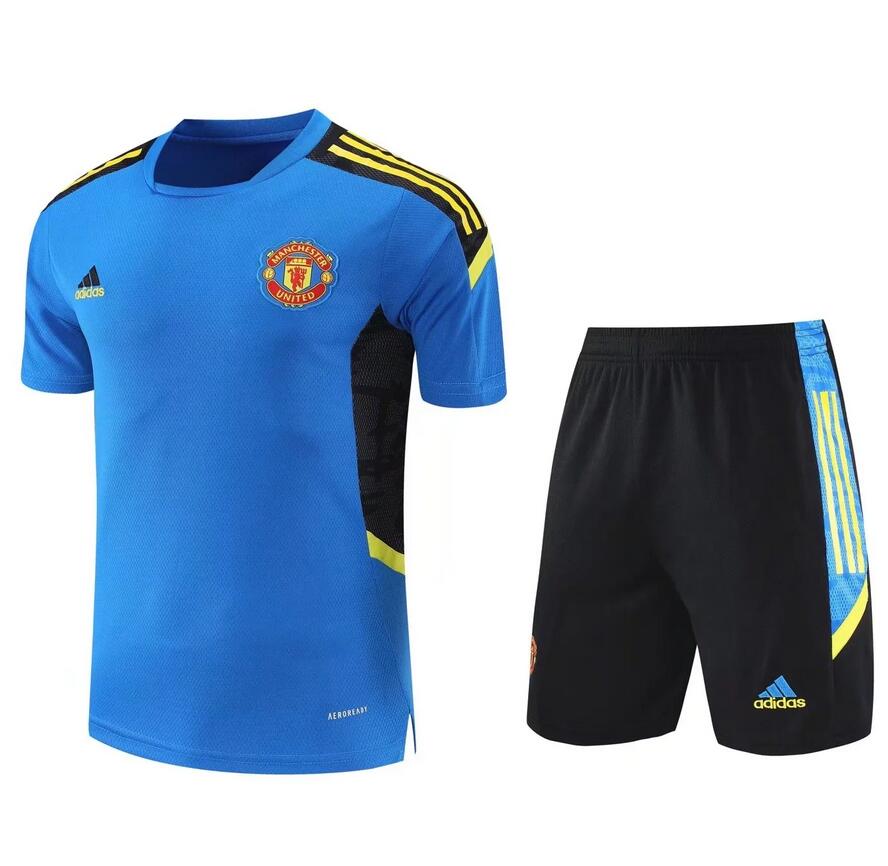 2021/22 Manchester United Blue Black Training Kits Shirt with Shorts